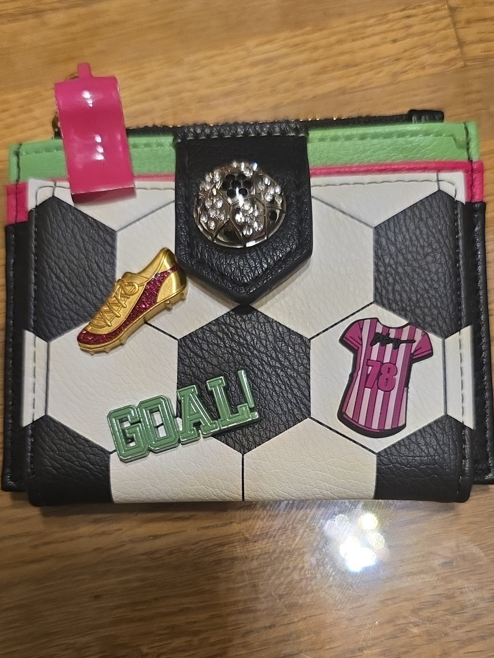 Betsey Johnson Soccer-Themed Wallet with Pink Accent